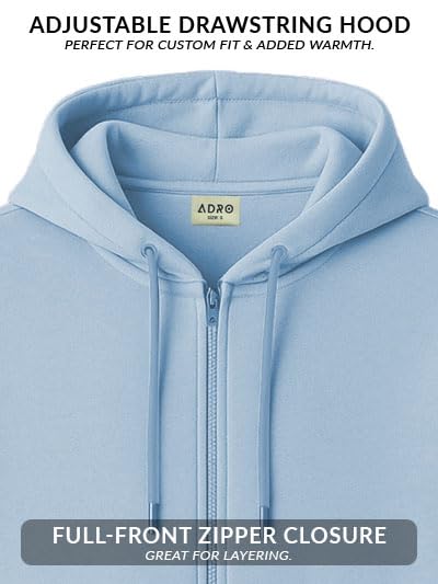 ADRO Men's Cotton Neck Hooded Sweatshirt (ZH24-PLN-SK_Sky Blue - Image 4