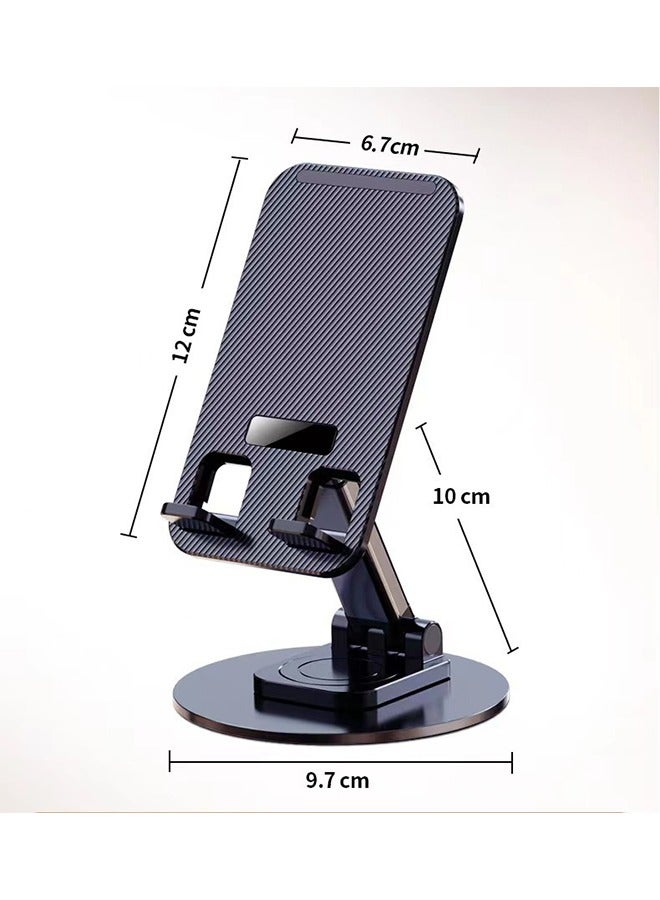 Foldable Phone Stand for Desk, Height Adjustable Metal Mobile Phone Stand, Portable 360° Rotating Base, Suitable for mobile phone, tablet, family, outdoor travel (Black)  - Image 2