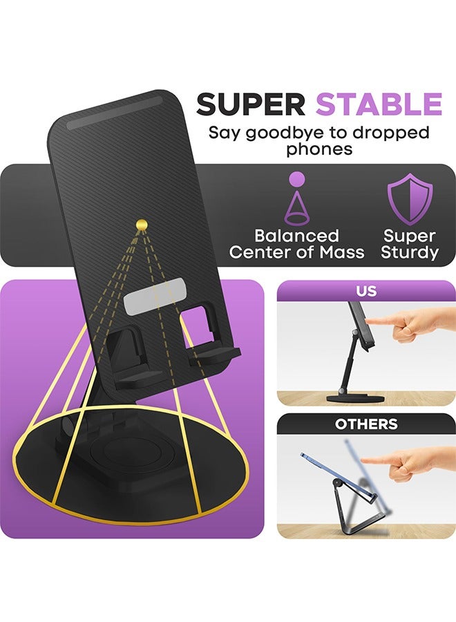 Foldable Phone Stand for Desk, Height Adjustable Metal Mobile Phone Stand, Portable 360° Rotating Base, Suitable for mobile phone, tablet, family, outdoor travel (Black)  - Image 3