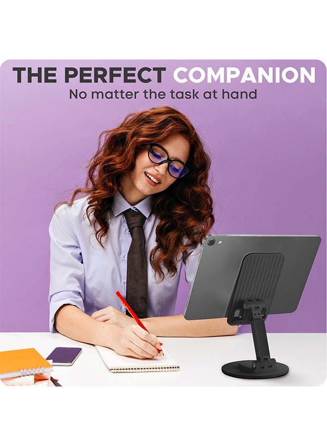 Foldable Phone Stand for Desk, Height Adjustable Metal Mobile Phone Stand, Portable 360° Rotating Base, Suitable for mobile phone, tablet, family, outdoor travel (Black)  - Image 4