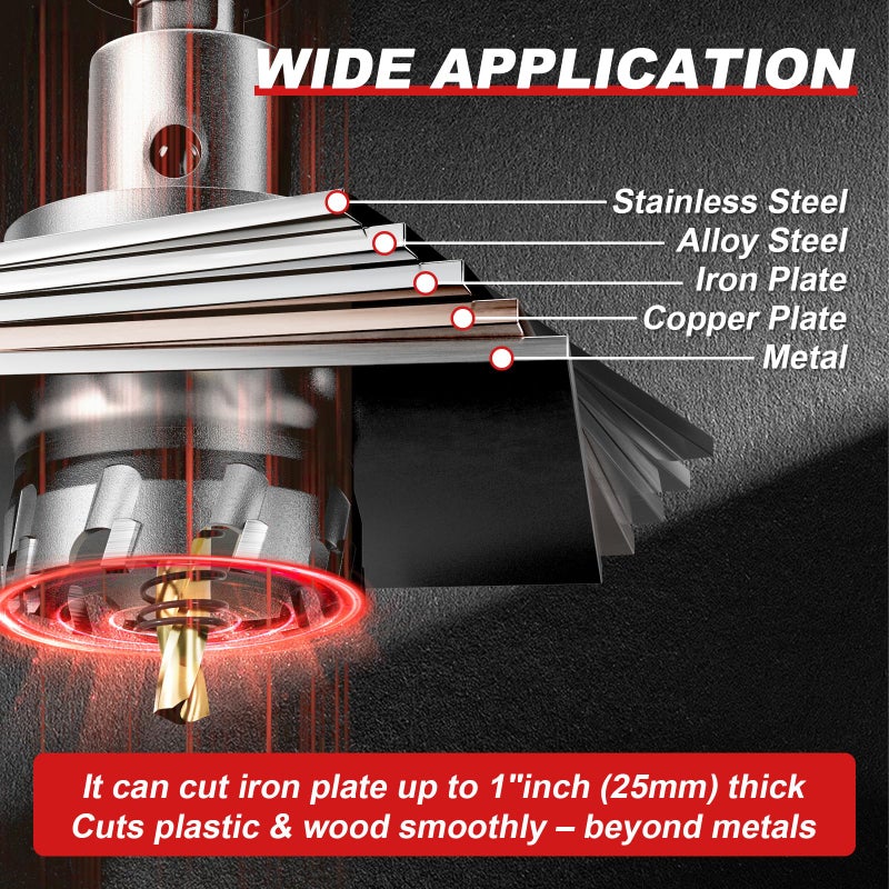 REKCKRUL طقم مناشير ثقوب TCT كربيد REKCKRUL مكون من 21 قطعة للمعادن (من 1/2" إلى 2-1/8") - مجموعة مثاقب ثقوب ثقيلة مع 2 طيار تيتانيوم/خطوة ومفتاح L، تقطع الفولاذ المقاوم للصدأ، الحديد، الألمنيوم، الخشب، البلاستيك - Image 4