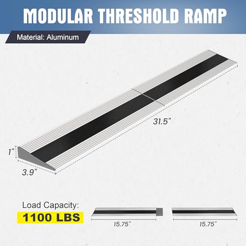 Nuvium 1 Rise Modular Threshold Ramp for Doorways Stable Wheelchair Ramp for Home Steps Aluminum Door Ramp and Curb Ramp for Scooters Power Chairs Cars 1100LBS Load Capacity - Image 3