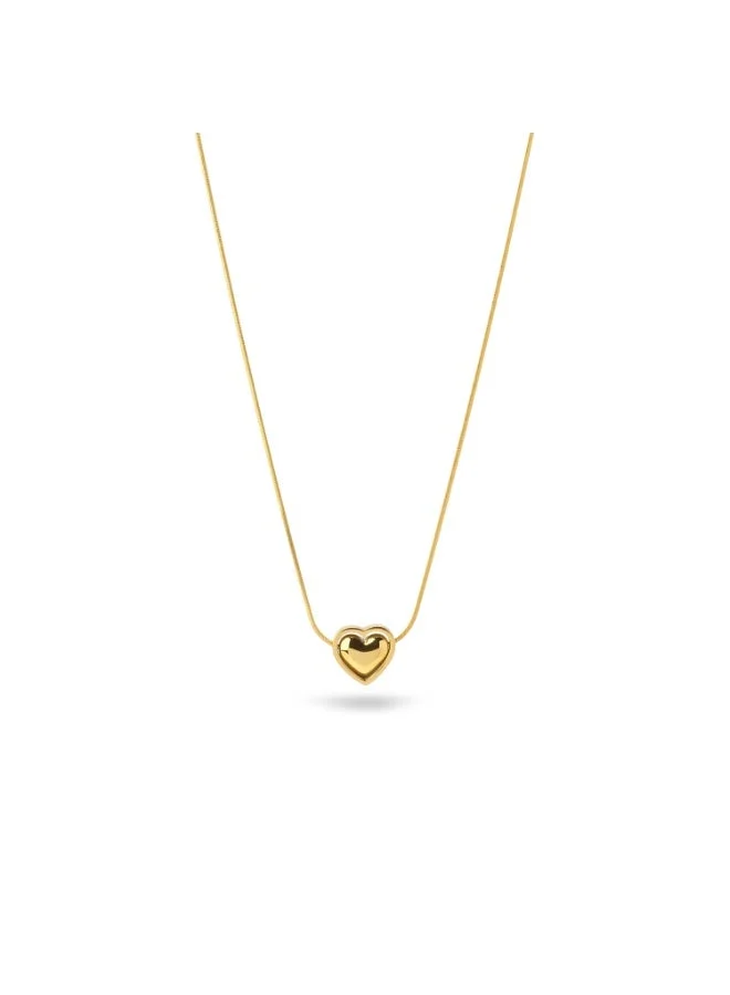 18K Gold Tone Plated Modern Puffy Heart Necklace For Women - Waterproof & Anti-Tarnish