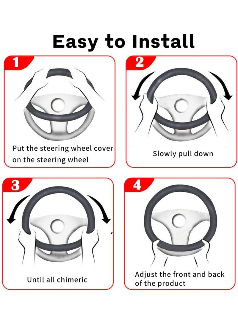15 inch Car Steering Wheel Cover, Carbon Fiber Microfiber PU Leather Elastic Steering Wheel Protector for Men Women, Anti-Slip Breathable Car Interior Accessories (Black) - Image 5