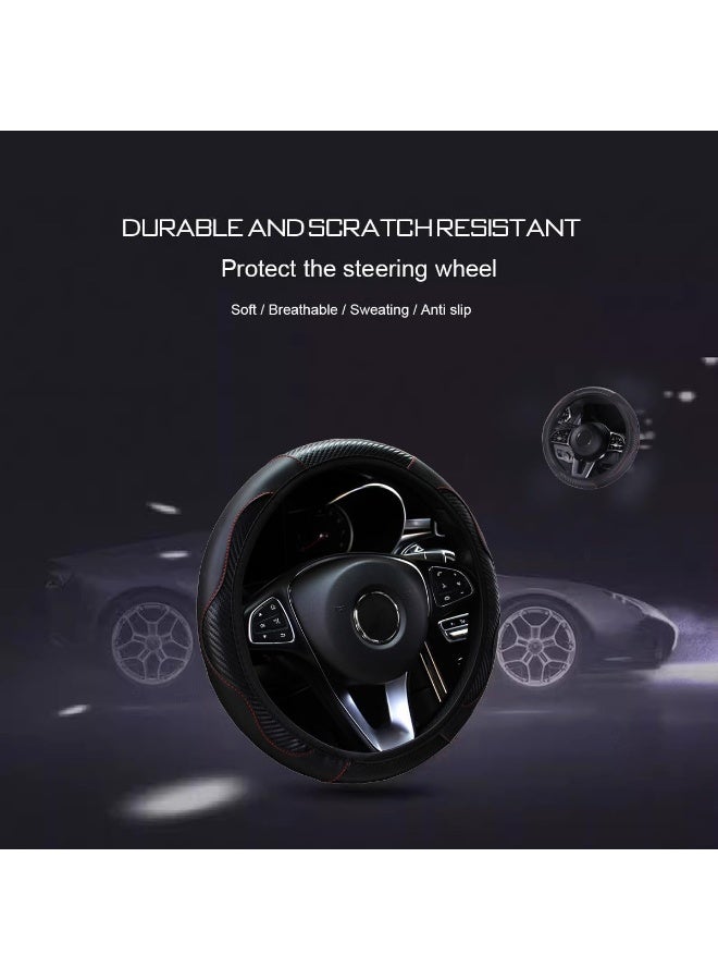 15 inch Car Steering Wheel Cover, Carbon Fiber Microfiber PU Leather Elastic Steering Wheel Protector for Men Women, Anti-Slip Breathable Car Interior Accessories (Black) - Image 2