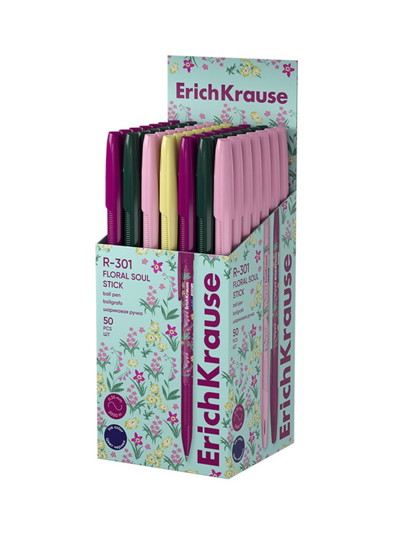 ErichKrause 50-Piece Floral Soul Stick Ballpoint Pen 0.7mm Tip Blue Ink - Image 3