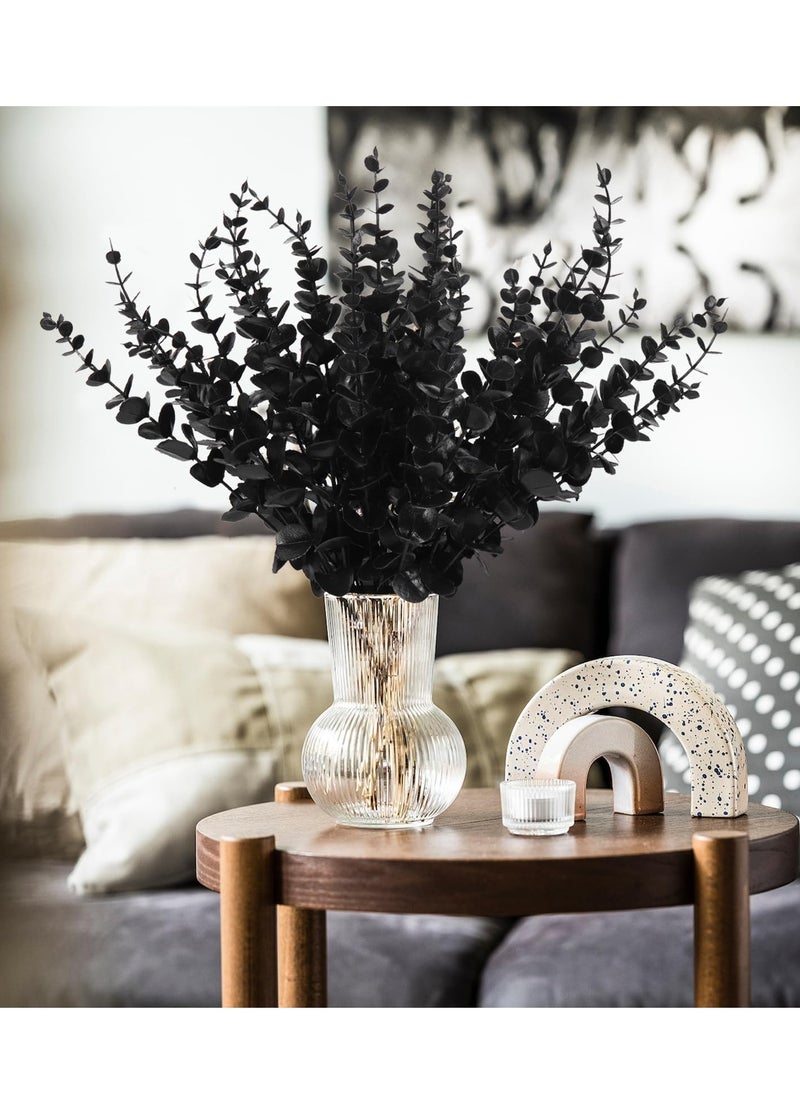 Mordely 24Pcs Black Eucalyptus Leaves Stems Artificial Eucalyptuses Leaf Branches for Halloween Picks Autumn Fall Floral Arrangement Wedding Centerpiece Flower Bouquet Home Office Decoration  - Image 1