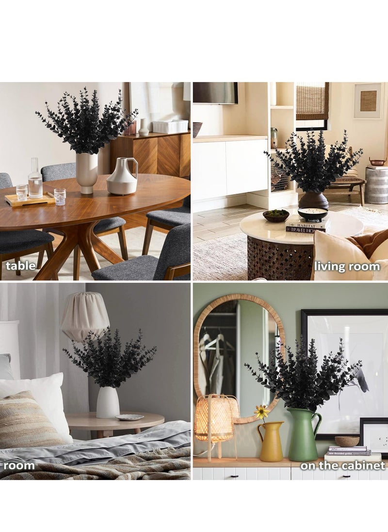 Mordely 24Pcs Black Eucalyptus Leaves Stems Artificial Eucalyptuses Leaf Branches for Halloween Picks Autumn Fall Floral Arrangement Wedding Centerpiece Flower Bouquet Home Office Decoration  - Image 2