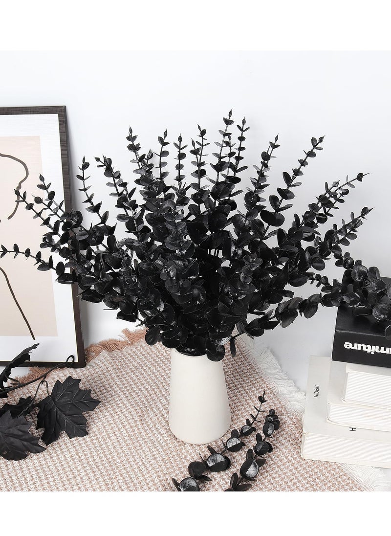 Mordely 24Pcs Black Eucalyptus Leaves Stems Artificial Eucalyptuses Leaf Branches for Halloween Picks Autumn Fall Floral Arrangement Wedding Centerpiece Flower Bouquet Home Office Decoration  - Image 5