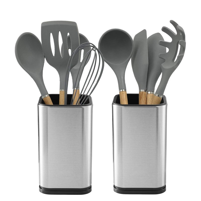 WSKC 2PC Stainless Steel Kitchen Utensil Holder Caddy  Square Utensil Organizer  4L X 4W X 6.7H - Image 1