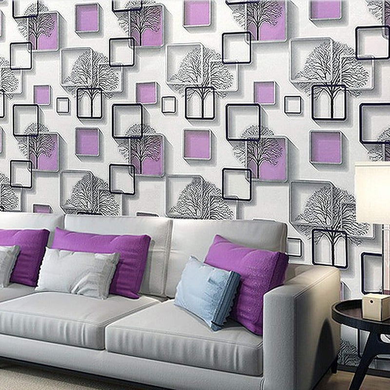 wolpin Wall Stickers DIY Wallpaper (45 x 500 cm) 3D Frames and Trees Self Adhesive Decals Living Room Home Interior Decoration, Peppy Purple - Image 4