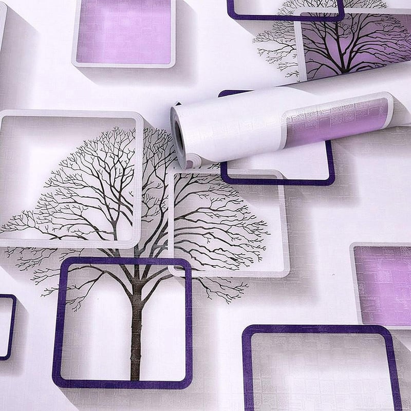 wolpin Wall Stickers DIY Wallpaper (45 x 500 cm) 3D Frames and Trees Self Adhesive Decals Living Room Home Interior Decoration, Peppy Purple - Image 1