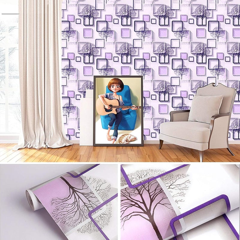 wolpin Wall Stickers DIY Wallpaper (45 x 500 cm) 3D Frames and Trees Self Adhesive Decals Living Room Home Interior Decoration, Peppy Purple - Image 2