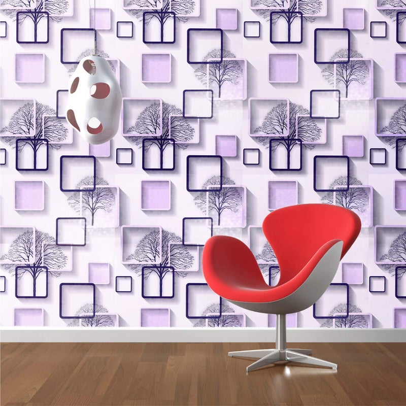 wolpin Wall Stickers DIY Wallpaper (45 x 500 cm) 3D Frames and Trees Self Adhesive Decals Living Room Home Interior Decoration, Peppy Purple - Image 5