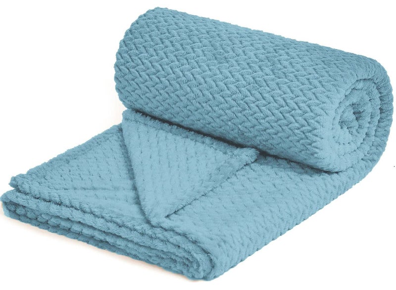 NEWCOSPLAY Super Soft Queen Blanket Light Blue Premium Silky Flannel Fleece Leaves Pattern Lightweight Bed Blanket All Season Use (Light Blue, Queen(90"x90")) - Image 1