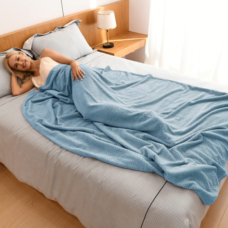 NEWCOSPLAY Super Soft Queen Blanket Light Blue Premium Silky Flannel Fleece Leaves Pattern Lightweight Bed Blanket All Season Use (Light Blue, Queen(90"x90")) - Image 3