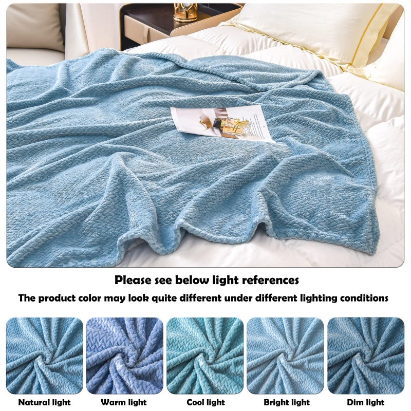 NEWCOSPLAY Super Soft Queen Blanket Light Blue Premium Silky Flannel Fleece Leaves Pattern Lightweight Bed Blanket All Season Use (Light Blue, Queen(90"x90")) - Image 4