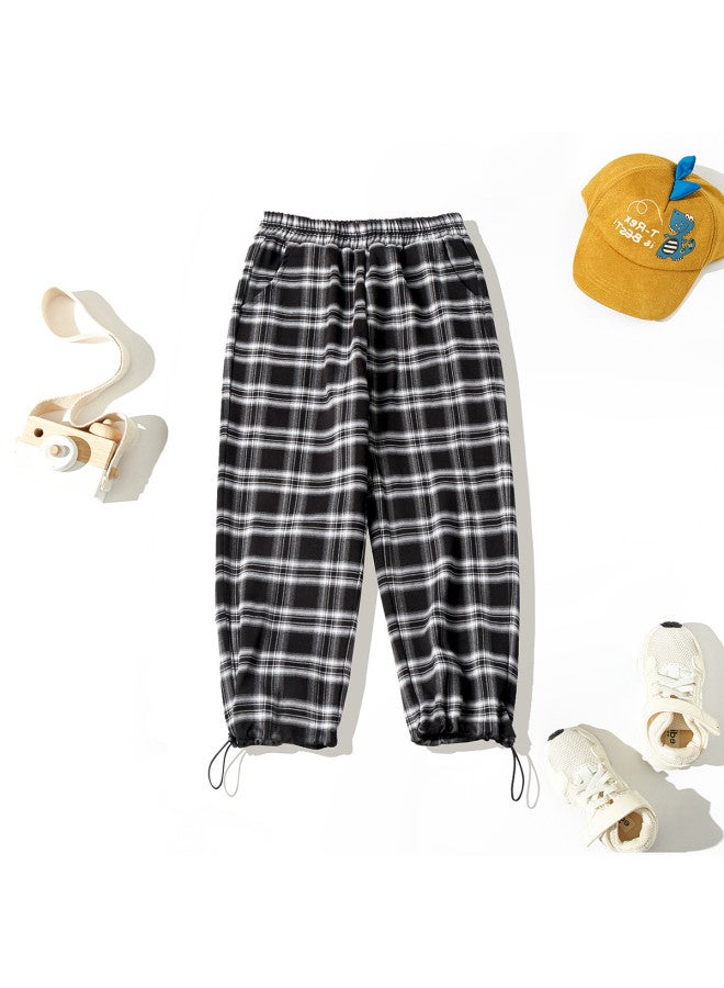 Jeanswest Boys & Girls Checkered Pants - Fashionable Elastic Cuff Drawstring Design, Versatile Long Pants For Kids & Teens - Image 3