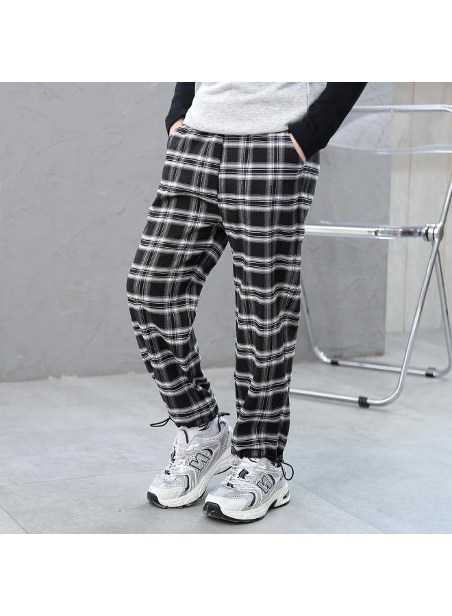 Jeanswest Boys & Girls Checkered Pants - Fashionable Elastic Cuff Drawstring Design, Versatile Long Pants For Kids & Teens - Image 2