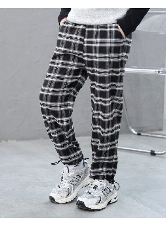 Jeanswest Boys & Girls Checkered Pants - Fashionable Elastic Cuff Drawstring Design, Versatile Long Pants For Kids & Teens - Image 1
