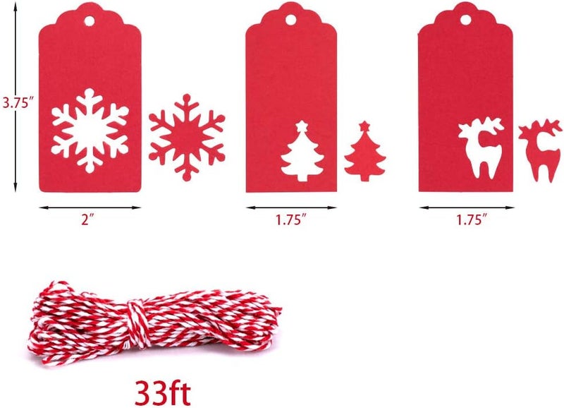 Tonak Gift Tags with Holes Present Wrap Tag Paper Small Xmas Gift Tags with Twine Vintage Gift Labels Christmas Tags Bulk 100pcs - Image 4
