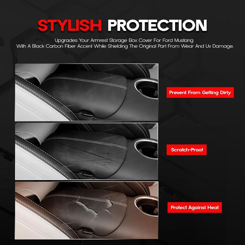 Rogierra Center Console Armrest Cover for Ford Mustang 2015-2024, Shelby GT350 2015-2020 & GT500 2020-2022 – Interior Trim Sticker Decal Storage Box Accessory (Carbon Fiber ABS Material) - Image 4