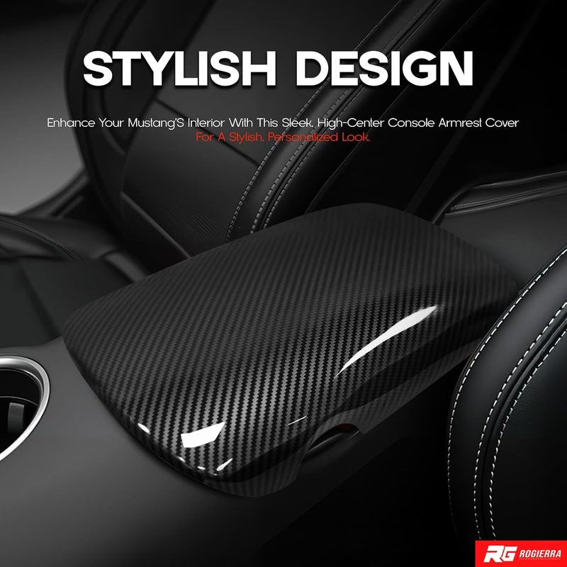Rogierra Center Console Armrest Cover for Ford Mustang 2015-2024, Shelby GT350 2015-2020 & GT500 2020-2022 – Interior Trim Sticker Decal Storage Box Accessory (Carbon Fiber ABS Material) - Image 2