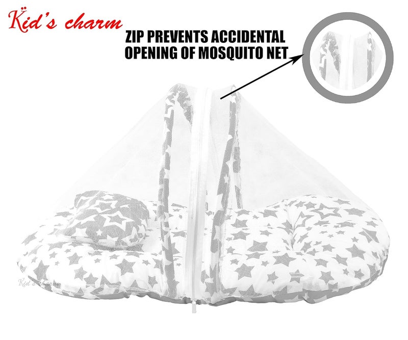 Kid's Charm Kids Charm Multi Star 2 PCS Combo Set 3 in 1 Babys Cotton Cum Carry Bed2 in 1 Babys Cotton Bed with Mosquito Net for 48 Months Blue - Image 5