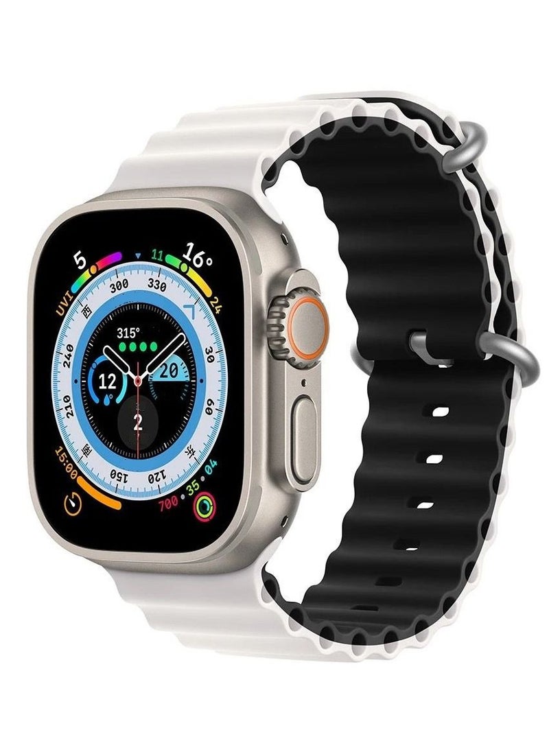 Ocean Silicone Rubber Watch Band Strap for Apple Watch Ultra 42mm/44mm/45mm/49mm Dual Colored White/Black 