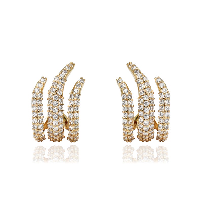 Obidos 14K Gold Plated Illusion Stud Earrings for Women | Triple Huggie Hoop Earrings for One Hole| Trendy Simple Hypoallergenic Fashion Accessories Gold Jewelry Gifts for Womens (Illusion Stud Earrings-Yellow Gold) - Image 4