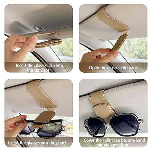 CMWWYFC 2Pcs Sunglass Holder for Car, Magnetic Leather Eyeglass Hanger Clip for Car Sun Visor, Sunglasses Holder and Ticket Card Clip for Car Visor Accessories (Beige) - Image 5
