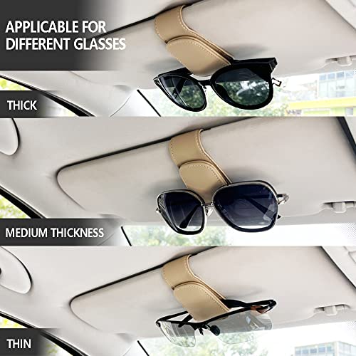 CMWWYFC 2Pcs Sunglass Holder for Car, Magnetic Leather Eyeglass Hanger Clip for Car Sun Visor, Sunglasses Holder and Ticket Card Clip for Car Visor Accessories (Beige) - Image 4