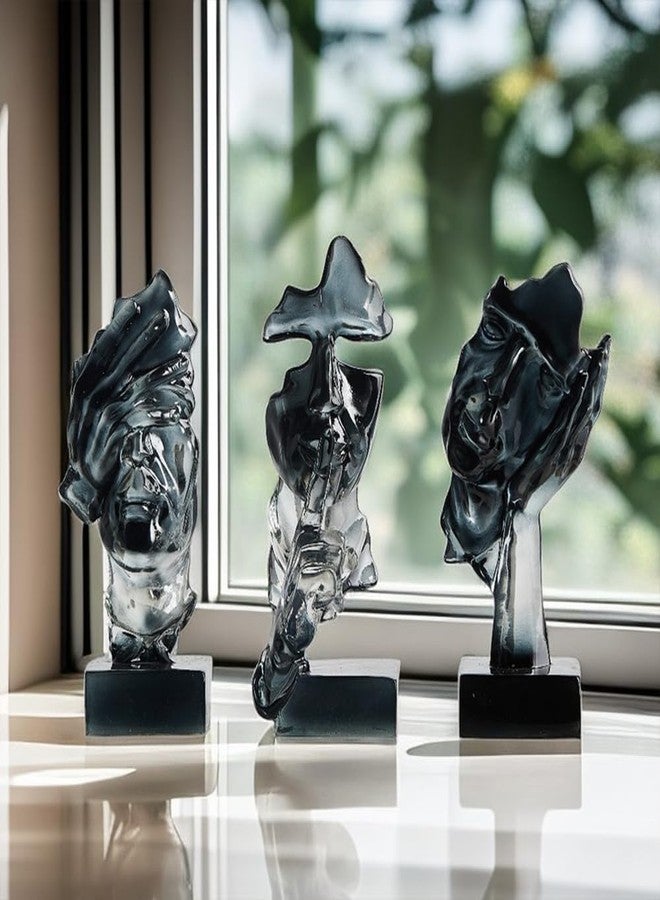 XINXUAN 3PCS Thinker Statue Set : Silence is Gold Abstract Art Statue- Modern Home Resin Sculpture, Piano, Desktop, Office, Study Decoration (Smoke Grey) - Image 2