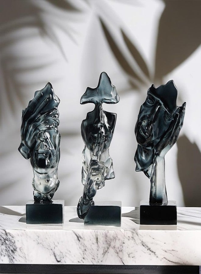 XINXUAN 3PCS Thinker Statue Set : Silence is Gold Abstract Art Statue- Modern Home Resin Sculpture, Piano, Desktop, Office, Study Decoration (Smoke Grey) - Image 3