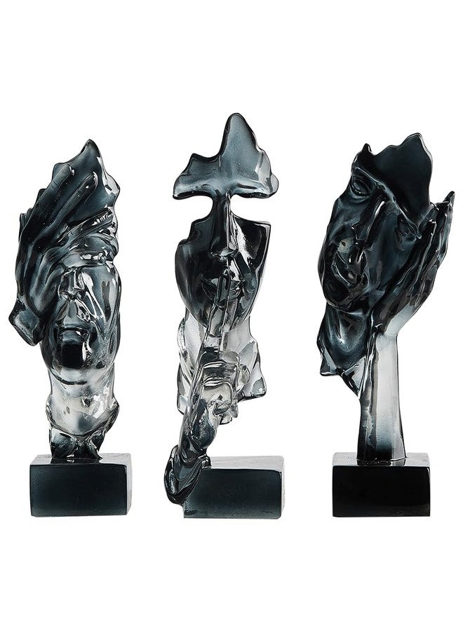 XINXUAN 3PCS Thinker Statue Set : Silence is Gold Abstract Art Statue- Modern Home Resin Sculpture, Piano, Desktop, Office, Study Decoration (Smoke Grey) - Image 1