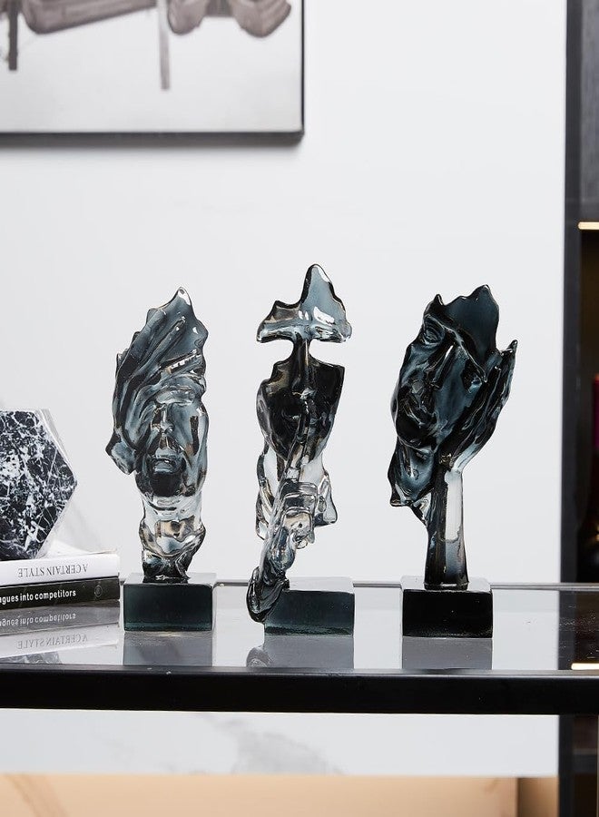 XINXUAN 3PCS Thinker Statue Set : Silence is Gold Abstract Art Statue- Modern Home Resin Sculpture, Piano, Desktop, Office, Study Decoration (Smoke Grey) - Image 4