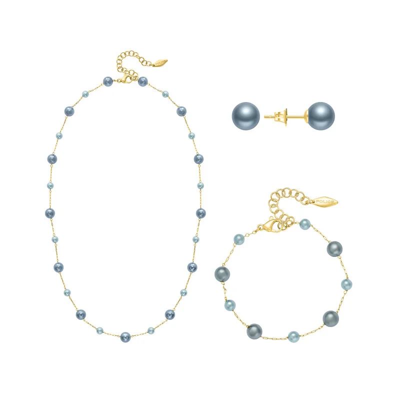 بوليس Opaline Gold Plated Grey Pearl Set Necklace, Earrings, Bracelet Set Box for Women's