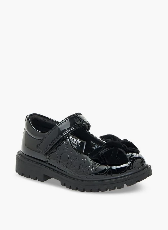 ديزني Girls Bow Accent Hook & Loop School Shoes