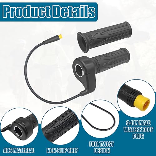 ARREPONT 20X Full Twist Throttle Grip, 3 Pin Water Proof Connection Fits Ebike 12V-72V, Electric Bike Throttle, with Waterproof Connector, Electric Bicycle, E-Scooter, Mountain Bike, Scooter - Image 2