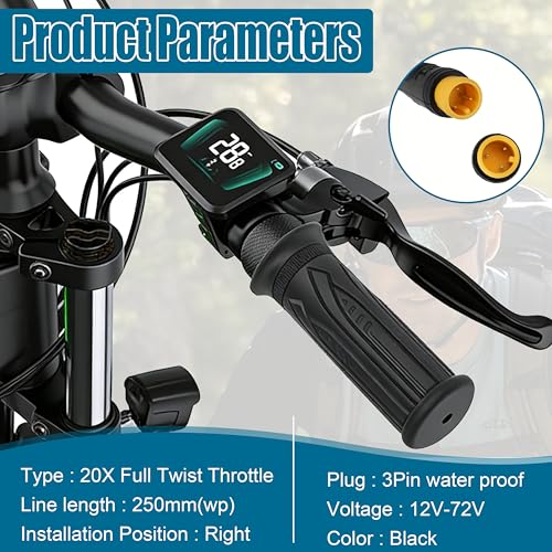 ARREPONT 20X Full Twist Throttle Grip, 3 Pin Water Proof Connection Fits Ebike 12V-72V, Electric Bike Throttle, with Waterproof Connector, Electric Bicycle, E-Scooter, Mountain Bike, Scooter - Image 3