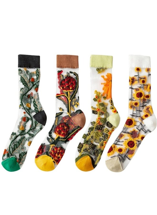 Womens Sheer Socks Summer Transparent Thin Mesh Lace Elastic Jacquard Crystal Glass Socks - Image 1