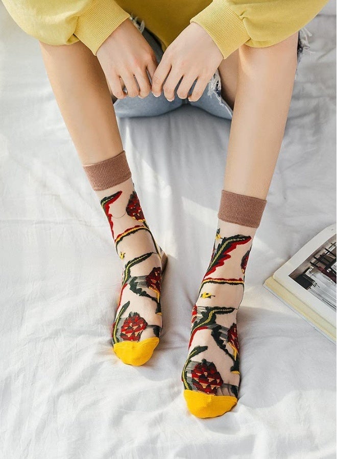 Womens Sheer Socks Summer Transparent Thin Mesh Lace Elastic Jacquard Crystal Glass Socks - Image 3