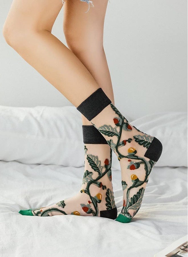 Womens Sheer Socks Summer Transparent Thin Mesh Lace Elastic Jacquard Crystal Glass Socks - Image 2