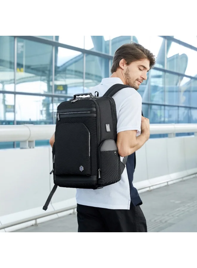 أركتيك هانتر Unisex Laptop Backpack Durable Anti-Theft 180° Open Bag with TSA Lock/ USB and Type-C Port for Office Business Travel College, B00415, Black