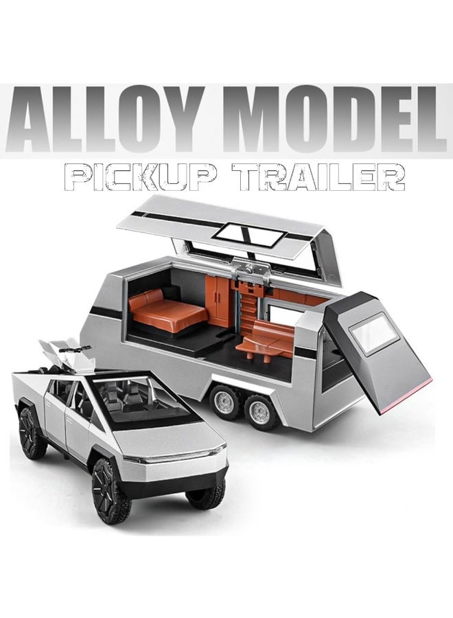 TOY GARDEN 1:32 Scale Simulation of Tesla Cybertruck Diecast Pickup Truck Model with Bike & Trailer – Alloy Toy Car with Sound & Light for Kids & Collectors - Image 3