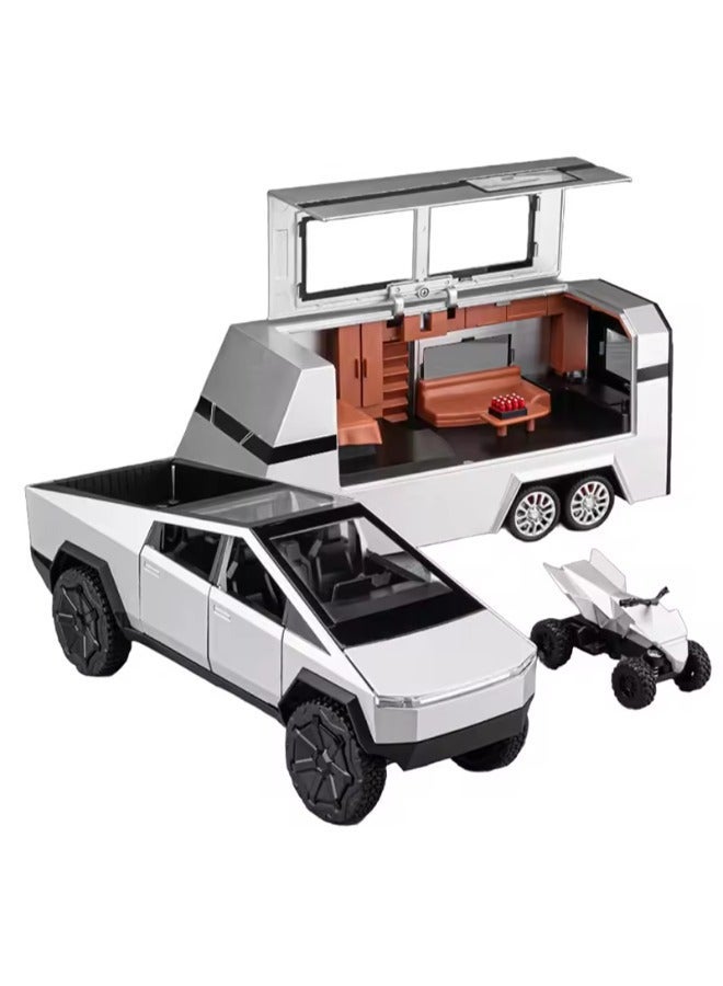 TOY GARDEN 1:32 Scale Simulation of Tesla Cybertruck Diecast Pickup Truck Model with Bike & Trailer – Alloy Toy Car with Sound & Light for Kids & Collectors - Image 1