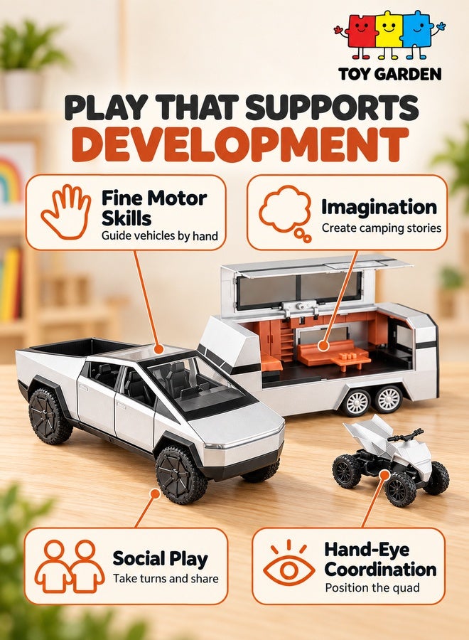 TOY GARDEN 1:32 Scale Simulation of Diecast Pickup Truck Model with Bike & Trailer – Alloy Toy Car with Sound & Light for Kids & Collectors - Image 3