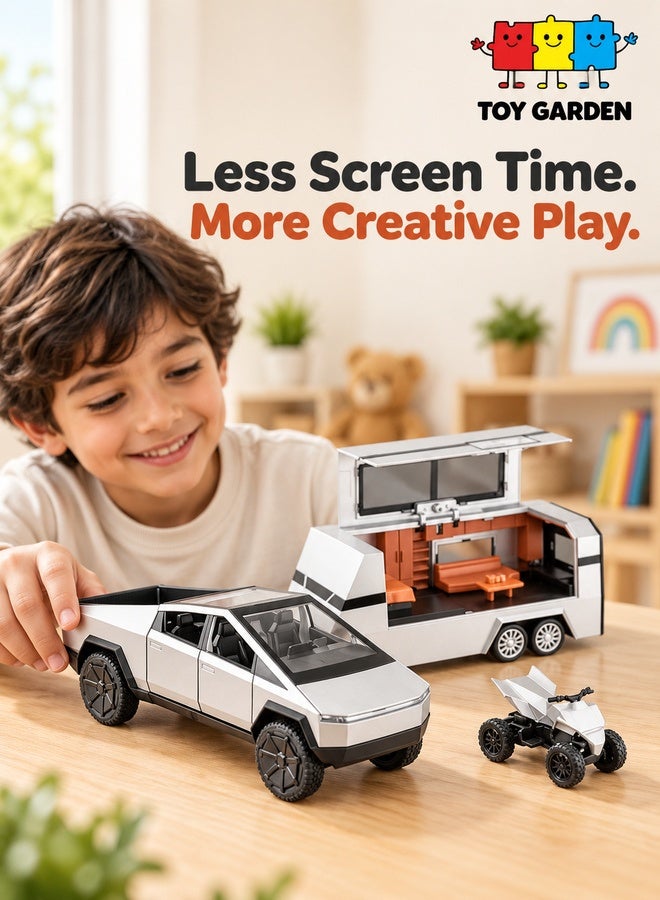 TOY GARDEN 1:32 Scale Simulation of Diecast Pickup Truck Model with Bike & Trailer – Alloy Toy Car with Sound & Light for Kids & Collectors - Image 1