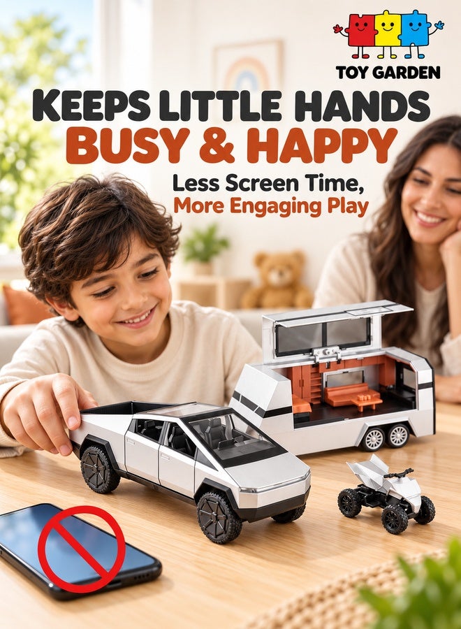 TOY GARDEN 1:32 Scale Simulation of Diecast Pickup Truck Model with Bike & Trailer – Alloy Toy Car with Sound & Light for Kids & Collectors - Image 2