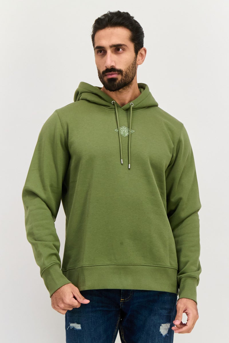 ESPRIT Men Hooded Brand Logo Long Sleeves Sweatshirt, Olive - Image 1